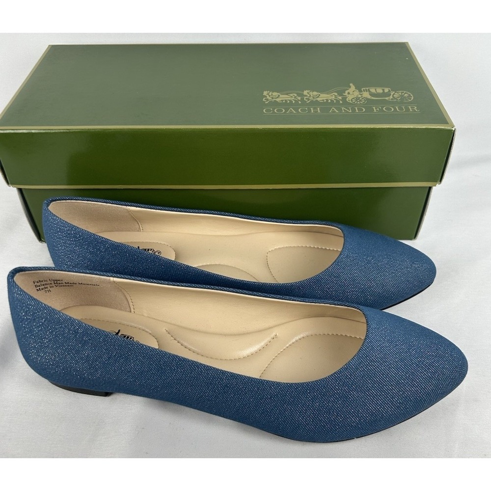 New Coach And Four Blue Chambray Glitter Denim Ballet Flats Sz 7.5 Melitta